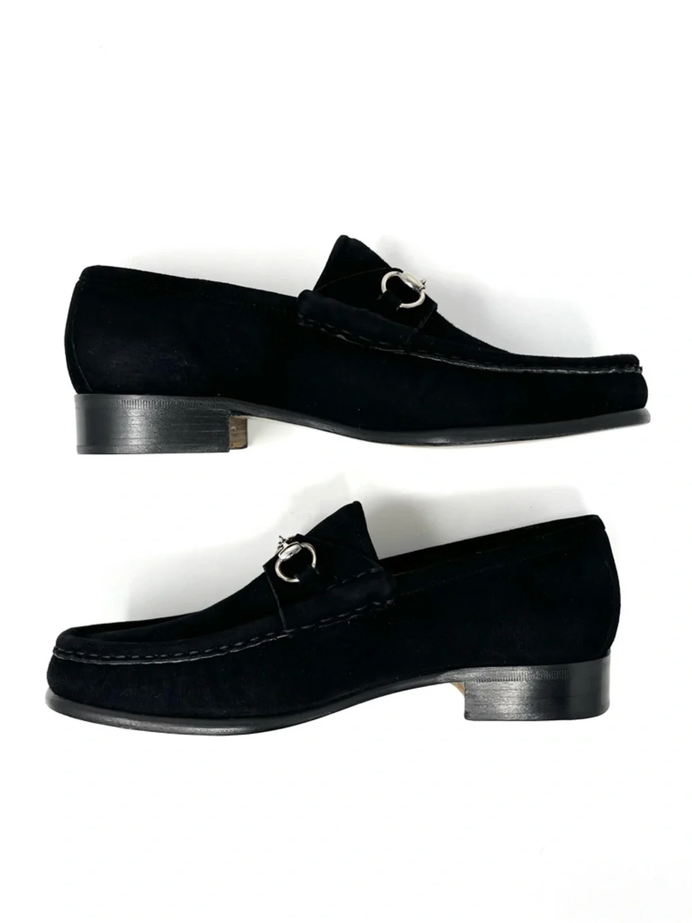 NEW Vintage Gucci 90s Y2K Horsebit Loafers Shoes Black Suede Leather Chunky 7.5 - Picture 6 of 12